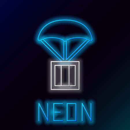 Glowing neon line Airdrop box icon isolated on black background. Colorful outline concept. Vectorのイラスト素材