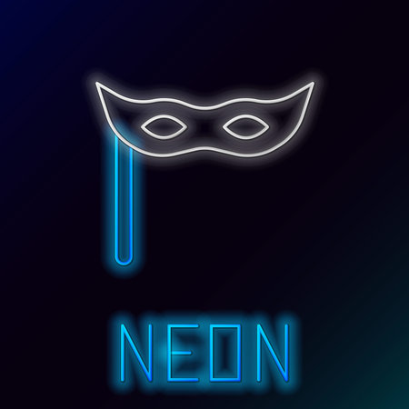 Glowing neon line Festive mask icon isolated on black background. Merry Christmas and Happy New Year. Colorful outline concept. Vectorのイラスト素材