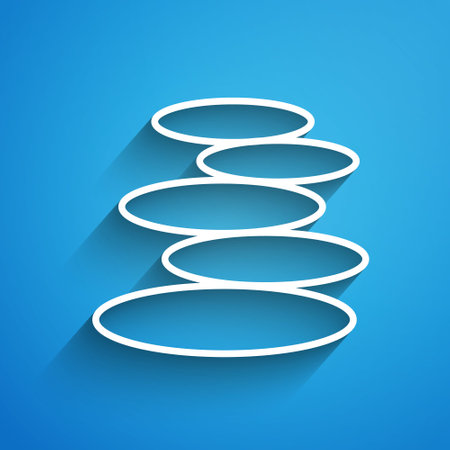 White line Stack hot stones icon isolated on blue background. Spa salon accessory. Long shadow. Vectorのイラスト素材