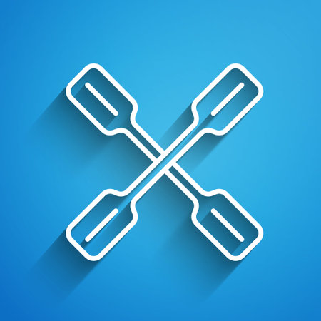 White line Paddle icon isolated on blue background. Paddle boat oars. Long shadow. Vectorのイラスト素材