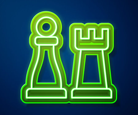 Glowing neon line Chess icon isolated on blue background. Business strategy. Game, management, finance. Vectorのイラスト素材