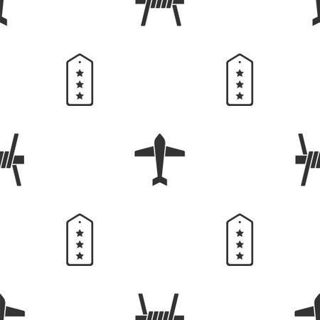 Set Barbed wire, Jet fighter and Military rank on seamless pattern. Vectorのイラスト素材