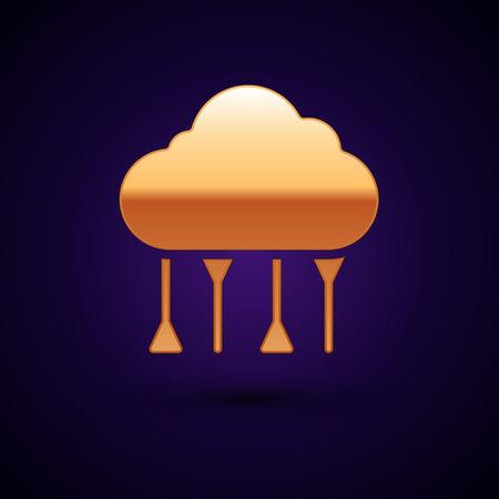 Gold Network cloud connection icon isolated on black background. Social technology. Cloud computing concept. Vector Illustrationのイラスト素材