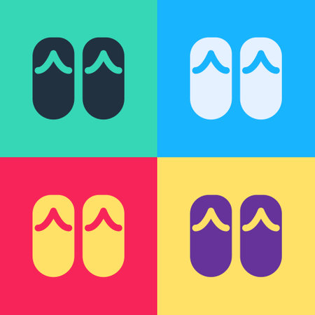 Pop art Flip flops icon isolated on color background. Beach slippers sign. Vectorのイラスト素材