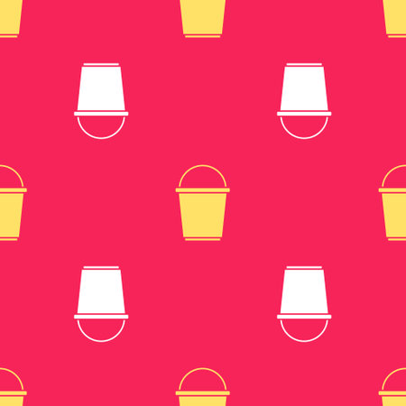 Yellow Bucket icon isolated seamless pattern on red background. Vectorのイラスト素材