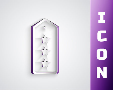 Paper cut Military rank icon isolated on grey background. Military badge sign. Paper art style. Vectorのイラスト素材