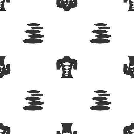 Set Massage with aroma oils, stone therapy and Stack hot stones on seamless pattern. Vectorのイラスト素材