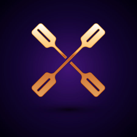Gold Paddle icon isolated on black background. Paddle boat oars. Vectorのイラスト素材