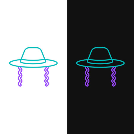 Line Orthodox jewish hat with sidelocks icon isolated on white and black background. Jewish men in the traditional clothing. Judaism symbols. Colorful outline concept. Vectorのイラスト素材