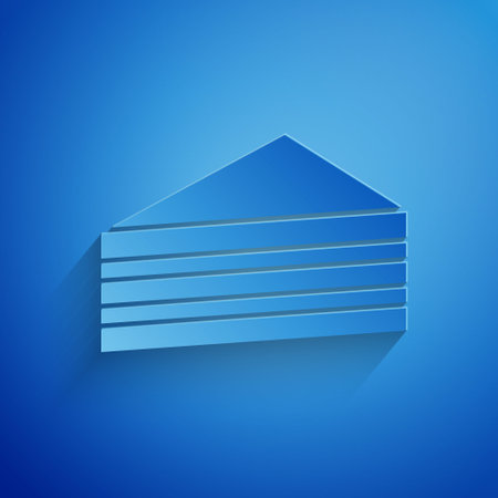 Paper cut Cake icon isolated on blue background. Happy Birthday. Paper art style. Vectorのイラスト素材