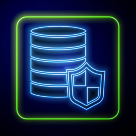 Glowing neon Money with shield icon isolated on blue background. Insurance concept. Security, safety, protection, protect concept. Vectorのイラスト素材