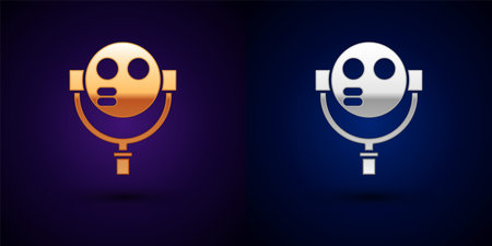 Gold and silver Tourist binoculars icon isolated on black background. Binoculars telescope on the observation deck for tourists. Vectorのイラスト素材