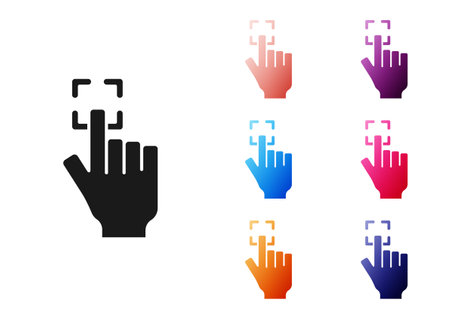 Black Fingerprint icon isolated on white background. ID app icon. Identification sign. Touch id. Set icons colorful. Vectorのイラスト素材