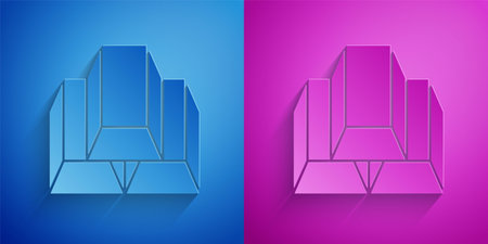 Paper cut Gold bars icon isolated on blue and purple background. Banking business concept. Paper art style. Vectorのイラスト素材