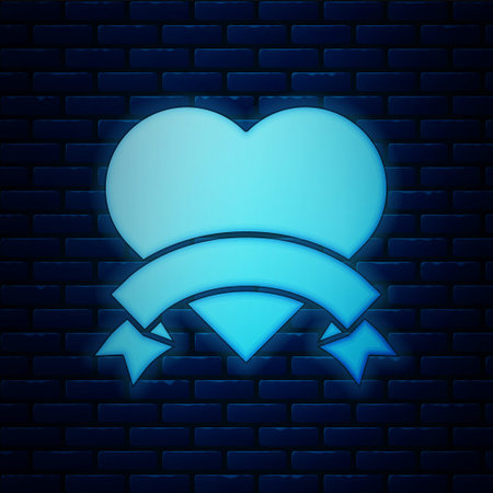 Glowing neon Heart icon isolated on brick wall background. Romantic symbol linked, join, passion and wedding. Valentine day symbol. Vectorのイラスト素材