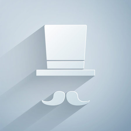 Paper cut Magician icon isolated on grey background. Paper art style. Vectorのイラスト素材