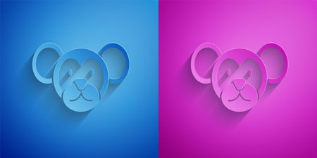 Paper cut Monkey icon isolated on blue and purple background. Animal symbol. Paper art style. Vectorのイラスト素材