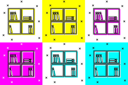 Set Shelf with books icon isolated on color background. Shelves sign. Vectorのイラスト素材