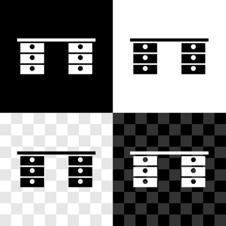 Set Office desk icon isolated on black and white, transparent background. Vectorのイラスト素材