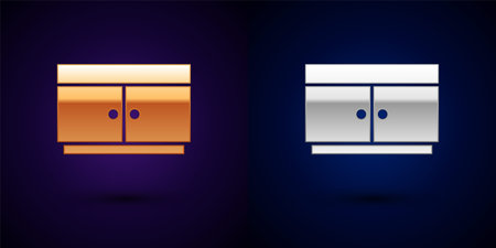 Gold and silver Chest of drawers icon isolated on black background. Vectorのイラスト素材