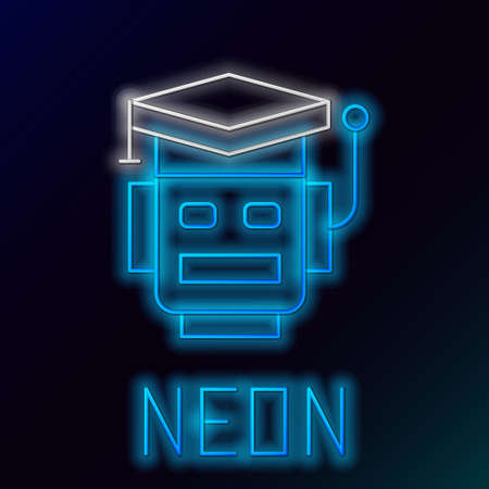 Glowing neon line Robot icon isolated on black background. Artificial intelligence, machine learning, cloud computing. Colorful outline concept. Vectorのイラスト素材