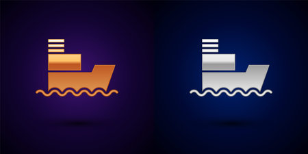 Gold and silver Ship icon isolated on black background. Insurance concept. Security, safety, protection, protect concept. Vectorのイラスト素材