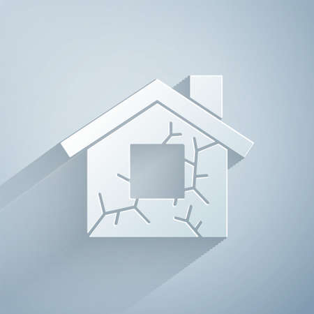 Paper cut House icon isolated on grey background. Insurance concept. Security, safety, protection, protect concept. Paper art style. Vectorのイラスト素材