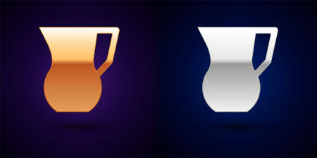 Gold and silver Jug glass with water icon isolated on black background. Kettle for water. Glass decanter with drinking water. Vectorのイラスト素材