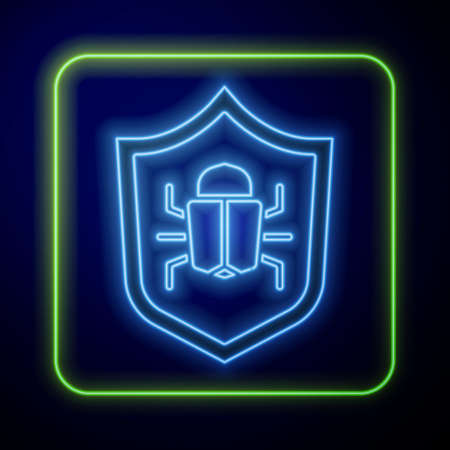 Glowing neon System bug concept icon isolated on blue background. Code bug concept. Bug in the system. Bug searching. Vectorのイラスト素材