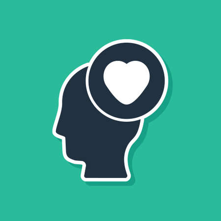 Blue Human head with heart icon isolated on green background. Love concept with human head. Vectorのイラスト素材