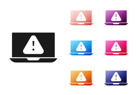 Black Laptop with exclamation mark icon isolated on white background. Alert message smartphone notification. Set icons colorful. Vectorのイラスト素材