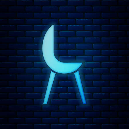 Glowing neon Chair icon isolated on brick wall background. Vectorのイラスト素材