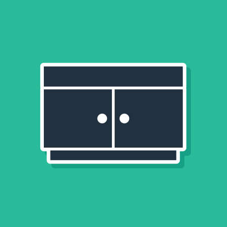 Blue Chest of drawers icon isolated on green background. Vectorのイラスト素材