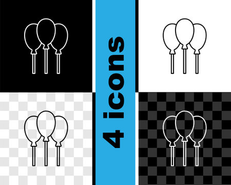 Set line Balloons with ribbon icon isolated on black and white, transparent background. Vectorのイラスト素材