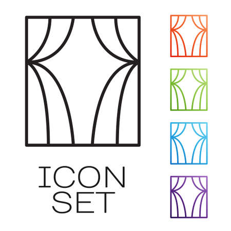 Black line Circus curtain raises icon isolated on white background. For theater or opera scene backdrop, concert grand opening or cinema premiere. Set icons colorful. Vectorのイラスト素材