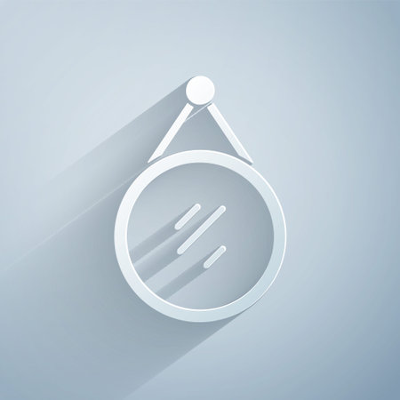 Paper cut Mirror icon isolated on grey background. Paper art style. Vectorのイラスト素材