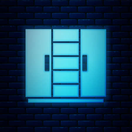 Glowing neon Wardrobe icon isolated on brick wall background. Vectorのイラスト素材