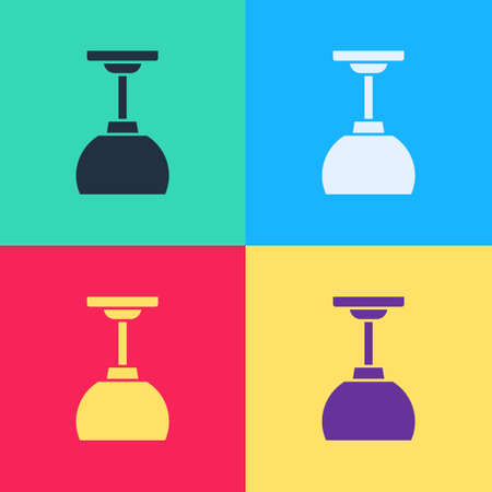 Pop art Lamp hanging icon isolated on color background. Ceiling lamp light bulb. Vectorのイラスト素材