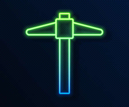 Glowing neon line Pickaxe icon isolated on blue background. Vectorのイラスト素材