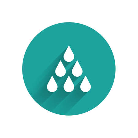White Water drop icon isolated with long shadow. Green circle button. Vectorのイラスト素材