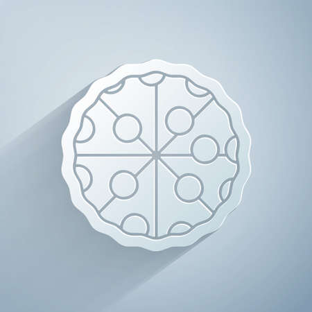 Paper cut Pizza icon isolated on grey background. Fast food menu. Paper art style. Vectorのイラスト素材