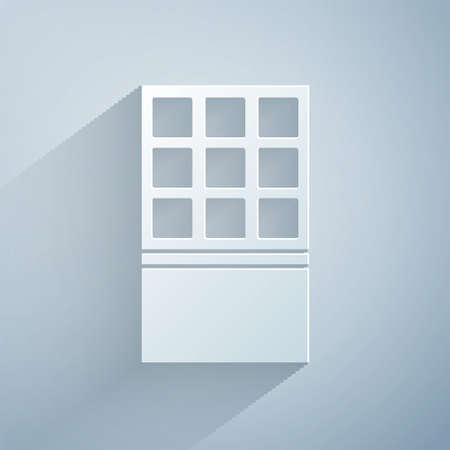 Paper cut Chocolate bar icon isolated on grey background. Paper art style. Vectorのイラスト素材