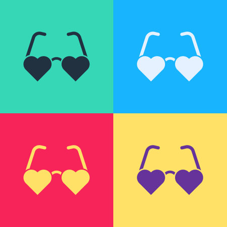 Pop art Heart shaped love glasses icon isolated on color background. Suitable for Valentine day card design. Vectorのイラスト素材