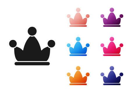 Black Jester hat with bells isolated on white background. Clown icon. Amusement park funnyman sign. Set icons colorful. Vectorのイラスト素材