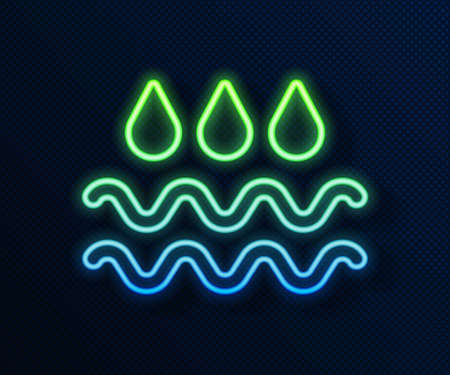 Glowing neon line Wave with water drop icon isolated on blue background. Vectorのイラスト素材