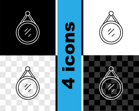 Set line Mirror icon isolated on black and white, transparent background. Vectorのイラスト素材