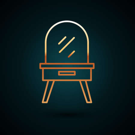 Gold line Dressing table icon isolated on dark blue background. Vectorのイラスト素材
