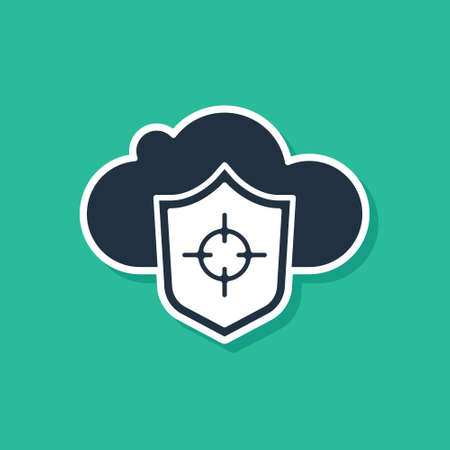 Blue Cloud and shield icon isolated on green background. Cloud storage data protection. Security, safety, protection, privacy concept. Vectorのイラスト素材
