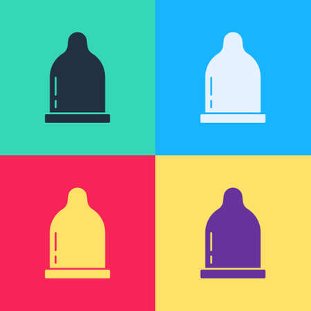 Pop art Condom icon isolated on color background. Safe love symbol. Contraceptive method for male. Vectorのイラスト素材