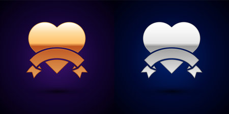 Gold and silver Heart icon isolated on black background. Romantic symbol linked, join, passion and wedding. Valentine day symbol. Vectorのイラスト素材